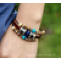 Bracelet en cuir perlé en cristal turquoise fait à la main